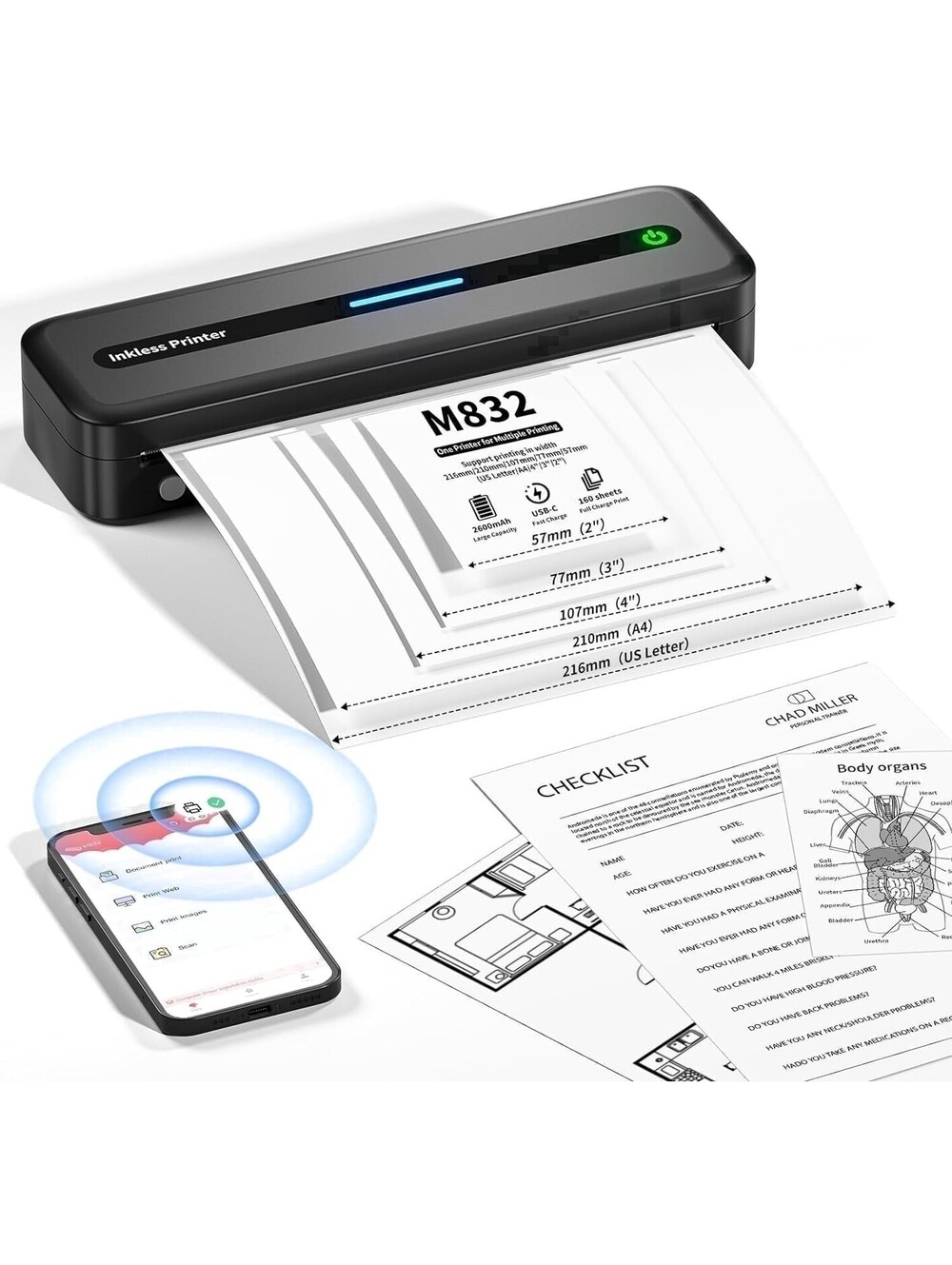 Phomemo M832 Wireless Thermal Label Printer, Portable Inkless Bluetooth - New!